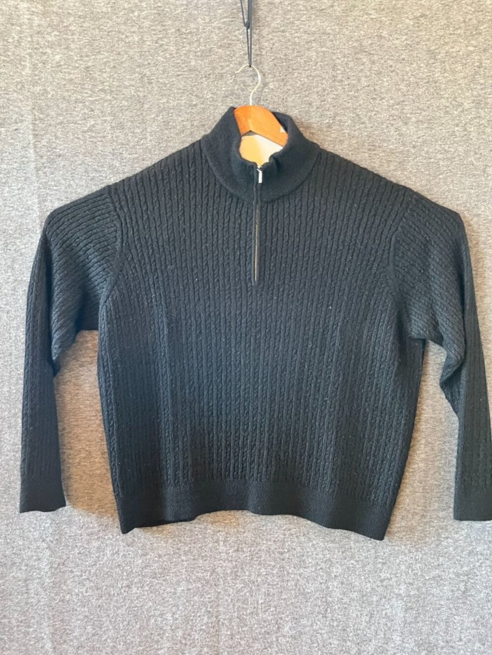 carnoustie zip up pullover long sleeve sweater mens XL 100% baby alpaca black